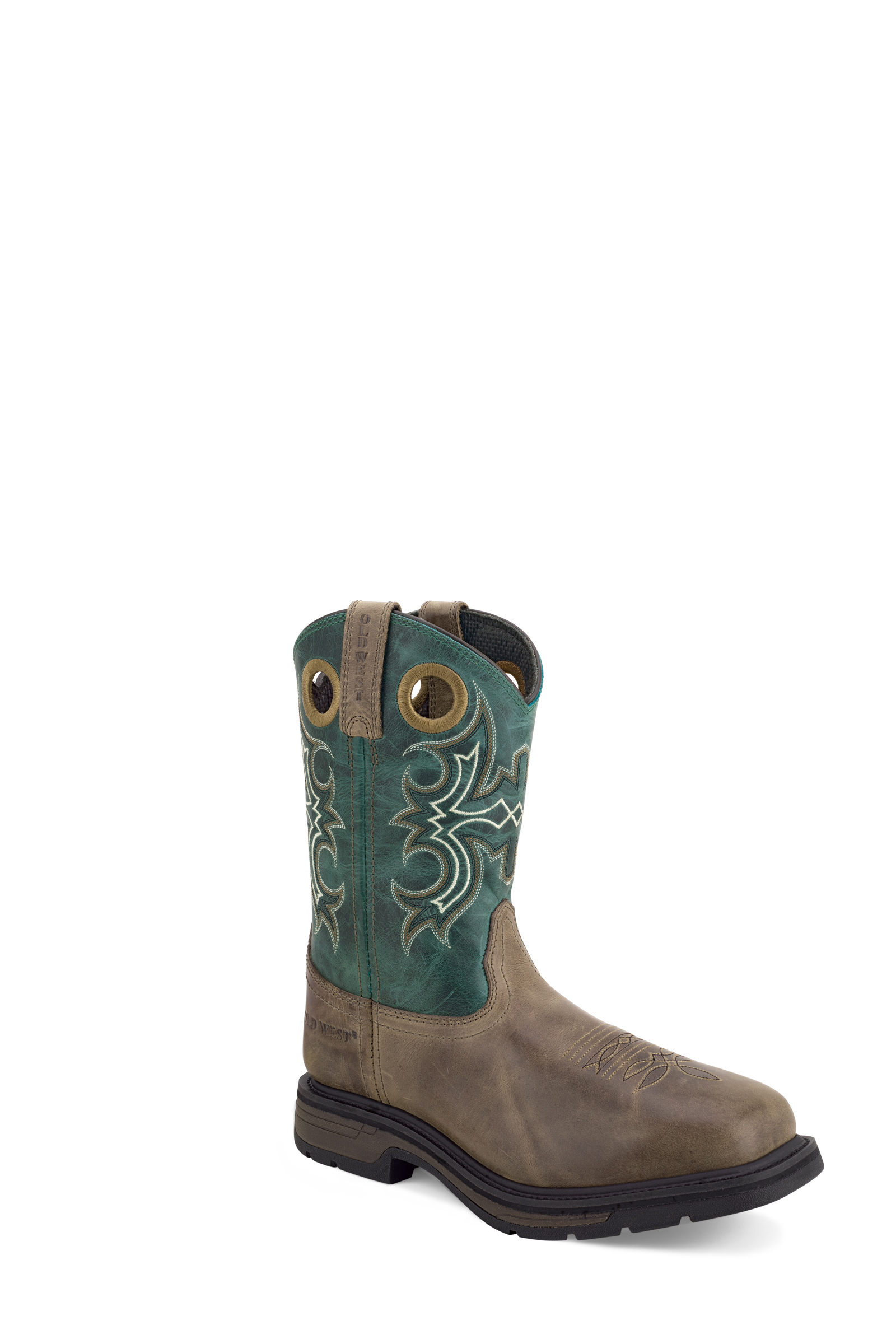 Premium Full grain leather 11" shaft, 6 – row fancy stitch, broad square soft toe and Slip and Oil Resisting heavy duty rubber outsole.