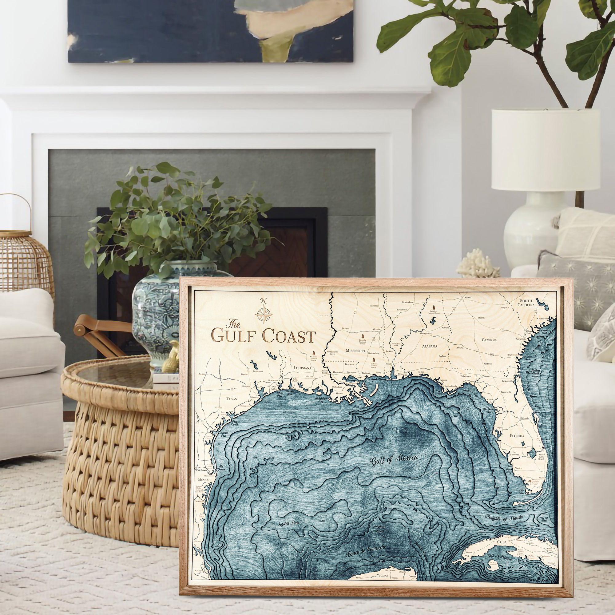 The Gulf Coast shown in Cherry Frame with Blue Green Water