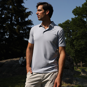 Our Performance Stretch Polo features four-way stretch, moisture-wicking, antimicrobial properties, non-iron convenience, easy care, and a super soft touch.