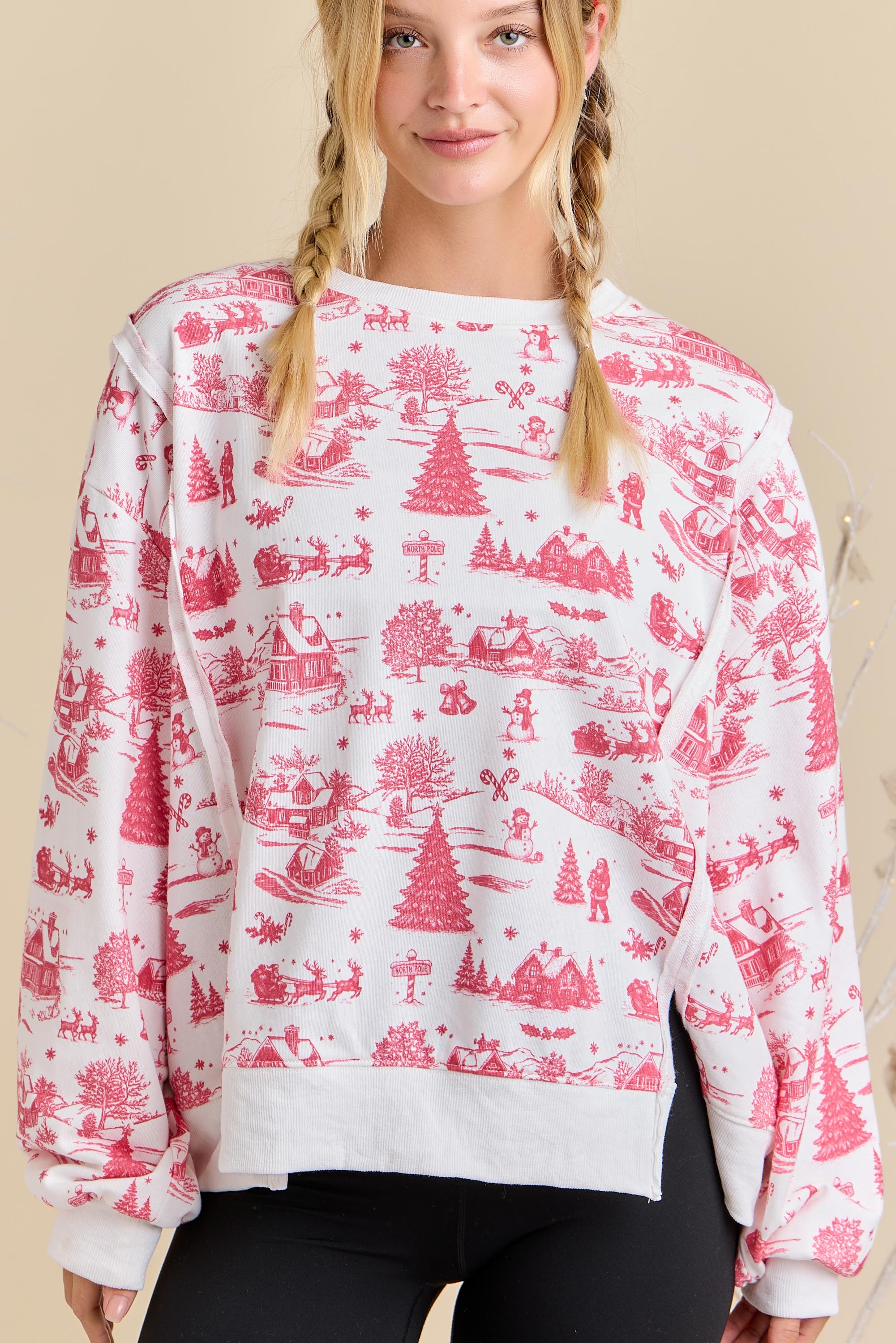 Holiday Toile Printed Oversized Top