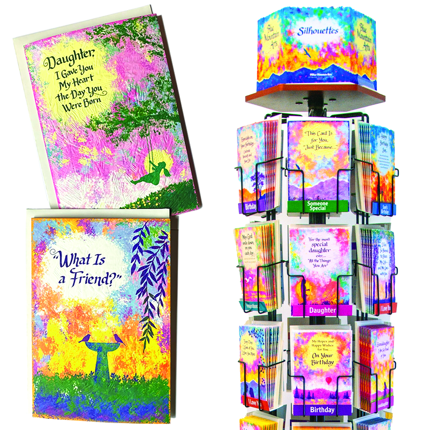 With a bold graphic style, brilliant color palettes, and best-selling authors, these cards stand out in the marketplace through a warm communicative style, and beautiful paper.  Call: (800) 525-0642