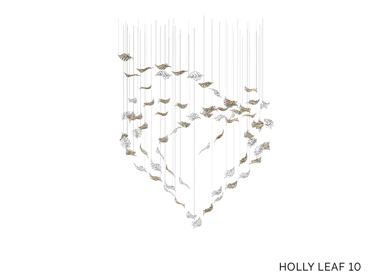 HOLLY LEAF 10 Color: crystal/crystal + champagne + gold mica Length: 2000 mm (78,74 in) Width: 1500 mm (59,05 in) Height: 2230 mm (87,79 in) Weight: 25 Kg Light source: 14 x GU10